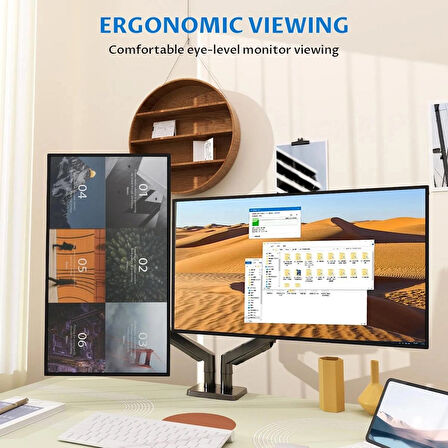 Ergoflex EF252D Çift Kol 13-32 inch Profesyonel Amortisörlü Monitör Standı