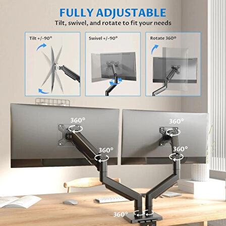Ergoflex EF252D Çift Kol 13-32 inch Profesyonel Amortisörlü Monitör Standı