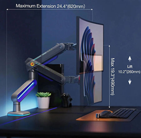 NB Ergonomic G70-Gaming , 32-60inch RGB Aydınlatmalı , Oyuncu Monitör Standı 