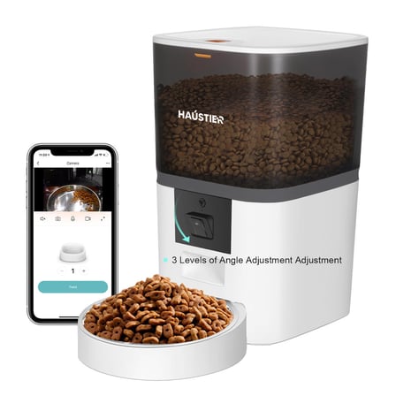 Haustier QQ005 Akıllı Kedi Köpek Otomatik Mama Kabı , Tuya App-Wifi Uzaktan Kontrol, Sesle Çağırma, Ayarlanabilir Kamera, 6Lt hazne, Metal Kase, Beyaz