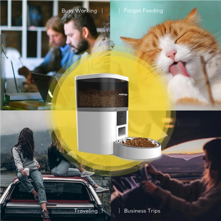 Haustier QQ005 Akıllı Kedi Köpek Otomatik Mama Kabı , Tuya App-Wifi Uzaktan Kontrol, Sesle Çağırma, Ayarlanabilir Kamera, 6Lt hazne, Metal Kase, Beyaz