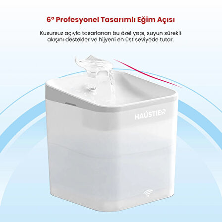 Haustier WF004 Akıllı Kedi Köpek Su Sebili Su Şelalesi Su Pınarı, UV Su Filtrelemeli - Smart Wifi - Tuya App, Ultra Sessiz, Beyaz