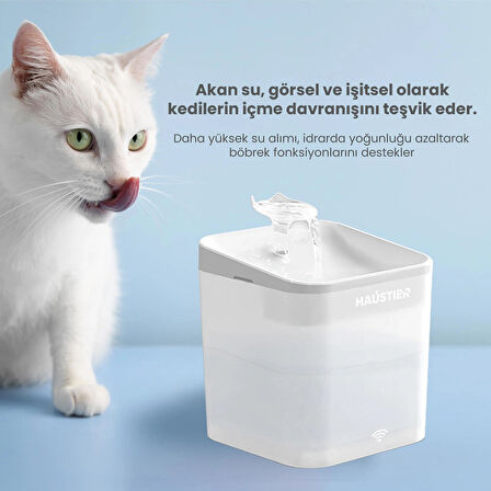 Haustier WF004 Akıllı Kedi Köpek Su Sebili Su Şelalesi Su Pınarı, UV Su Filtrelemeli - Smart Wifi - Tuya App, Ultra Sessiz, Beyaz