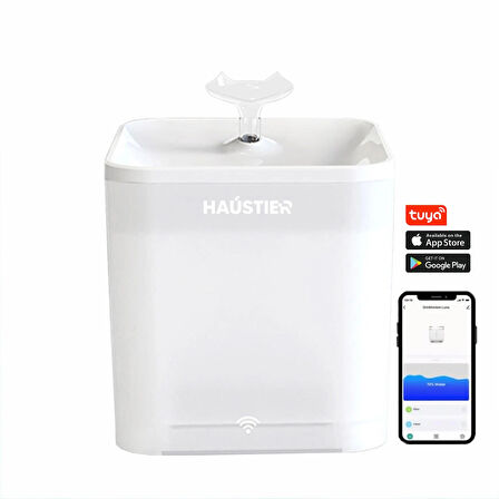 Haustier WF004 Akıllı Kedi Köpek Su Sebili Su Şelalesi Su Pınarı, UV Su Filtrelemeli - Smart Wifi - Tuya App, Ultra Sessiz, Beyaz