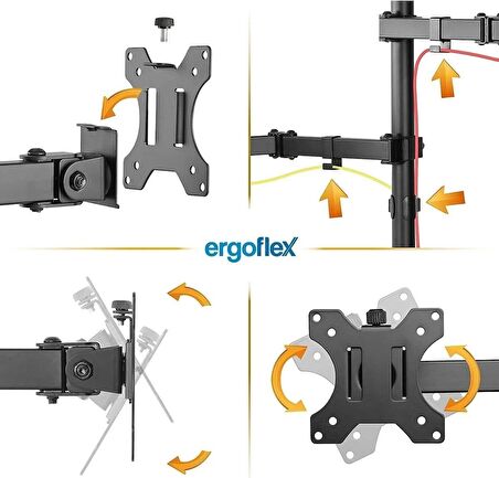 Ergoflex EF74 Steel Design 2-8 kg Çift Kol Asansörlü 13"-30" Monitör&10-17" Laptop Standı