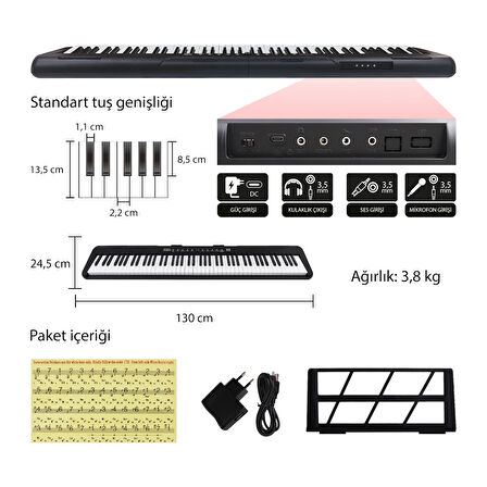 Jwin JDP-3088 Tuş Hassasiyetli 88 Tuşlu Dijital Piyano - Siyah