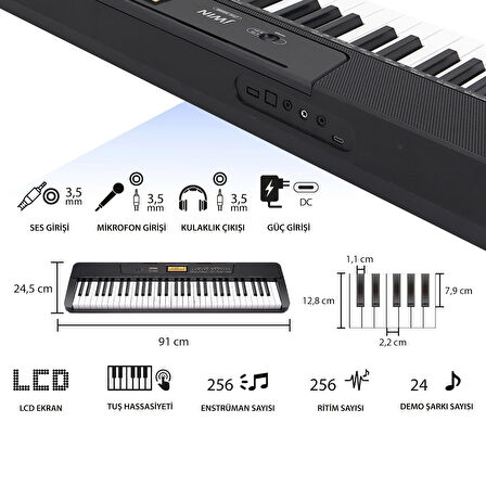 Jwin JTK-3500 61 Tuş Hassasiyetli 5 Oktav Org Seti - Siyah