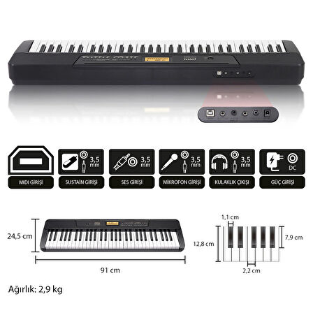 Jwin JTK-3600 61 Tuş Hassasiyetli 5 Oktav Org Seti - Siyah