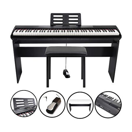 Jwin Sapphire SDP-110 Çekiç Aksiyonlu 88 Tuşlu Dijital Piyano + Tabure - Siyah