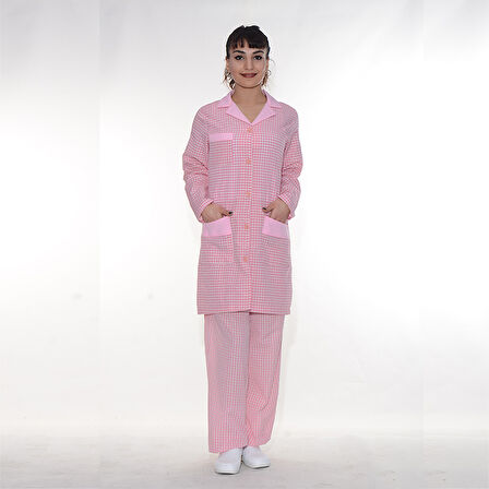 Formteks Temizlik Önlük  Pembe Beyaz Kareli