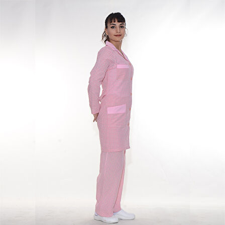 Formteks Temizlik Önlük  Pembe Beyaz Kareli