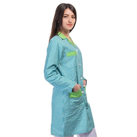 Formteks Temizlik Önlük Zefir Yeşil Beyaz Kareli