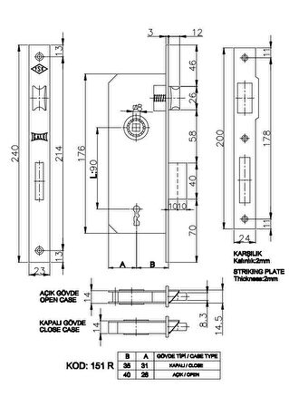 Kale Kilit 151R Oda 35Mm Ekstra Kilit Nikel