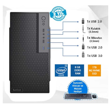 SunCom Force SC3-104 i5-2400 8GB 256SSD FreeDOS Masaüstü Bilgisayar