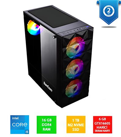 SUNCOM Gaming SG1-121 i5-12400F 16GB 1TB SSD 6gb GTX1660S DOS Masaüstü PC