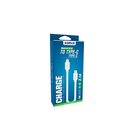 Sunix 2.1A Type-C / Type-C Şarj ve Data Kablosu 1m Beyaz SC-54