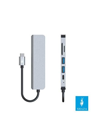 Shaza 6in1 USB Type-C Hub Port Adaptör HDMI SD KART USB PD Girişli