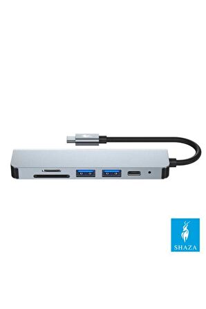Shaza 6in1 USB Type-C Hub Port Adaptör HDMI SD KART USB PD Girişli