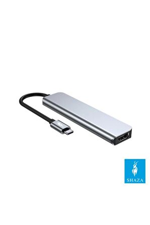 Shaza 6in1 USB Type-C Hub Port Adaptör HDMI SD KART USB PD Girişli