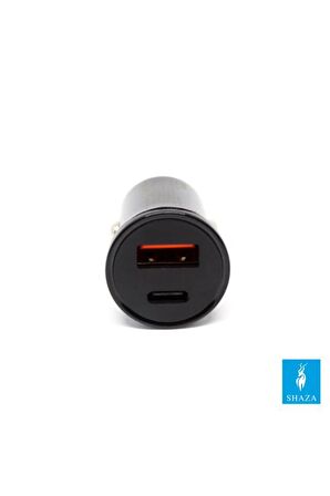 Shaza PD 20W TYPE-C + USB 18W Çıkışlı Hızlı Araç Şarj Cihazı Çakmak Şarj