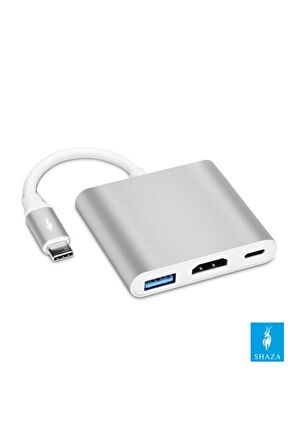 Shaza 3in1 Type-C To HDMI Hub Port Adaptör PD USB 3.0 4K HDMI Çıkışlı