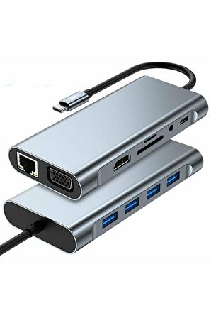 Shaza 11in1 USB Type-C Hub Port Adaptör HDMI USB Ethernet PD Girişli