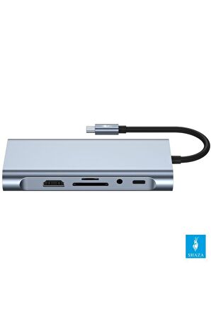 Shaza 11in1 USB Type-C Hub Port Adaptör HDMI USB Ethernet PD Girişli