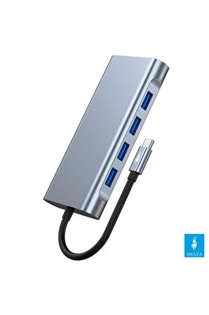 Shaza 11in1 USB Type-C Hub Port Adaptör HDMI USB Ethernet PD Girişli