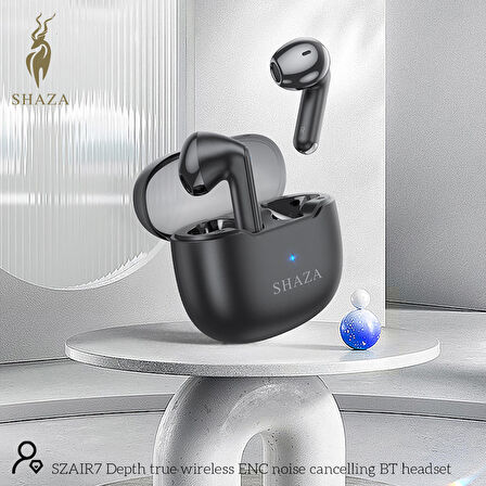 SHAZA Air7 Gürültü Azaltma ENC 4 Mikrofonlu Bluetooth 5.3 TWS Kulaklık Siyah