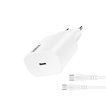 Sunix 25W USB-C Girişli Süper Hızlı Şarj Aleti Type-C / Type-C Set Beyaz S-40