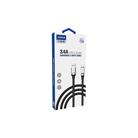 Sunix 3.4A Type-C Şarj ve Data Kablosu Siyah SC-65