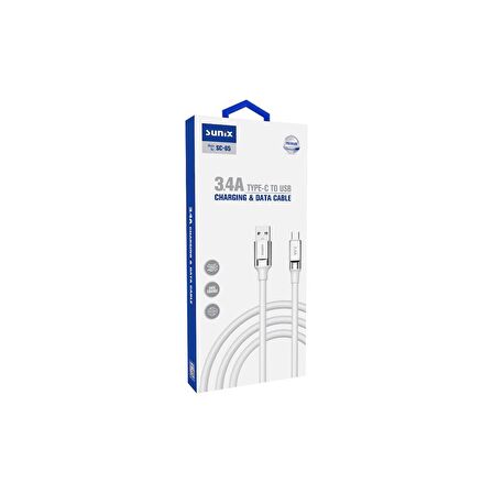 Sunix 3.4A Type-C Şarj ve Data Kablosu Beyaz SC-65