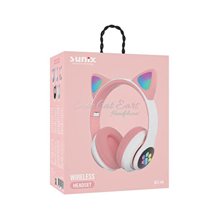 Sunix  Wireless 5.3 Stereo Peluş Kedili Kulak Üstü Bluetooth Kulaklık Beyaz BTL-44