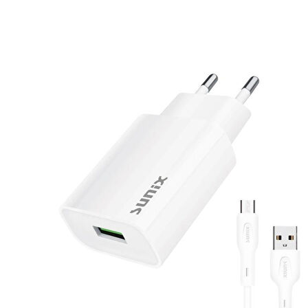 2.6A USB-A Girişli Micro(Luna) Kablolu Şarj Aleti Seti Beyaz S-27 +  Micro to USB-A Adaptör (OTG)