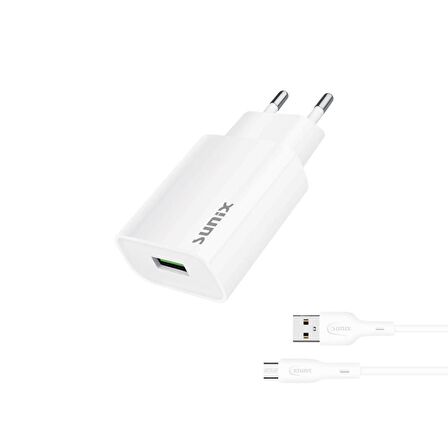 Sunix 2.6A USB-A Girişli Micro Şarj Aleti Seti Beyaz S-27