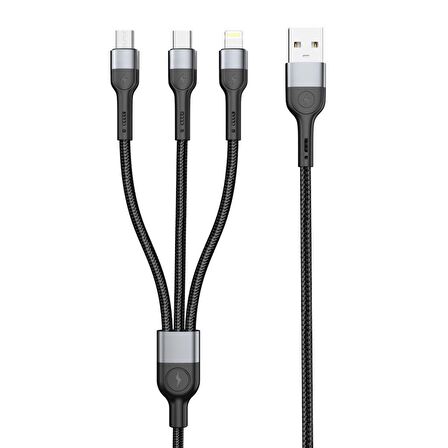 Shaza 3in1 PD 20W Lightning, Micro ve Type-C Çıkışlı Şarj ve Data Kablosu