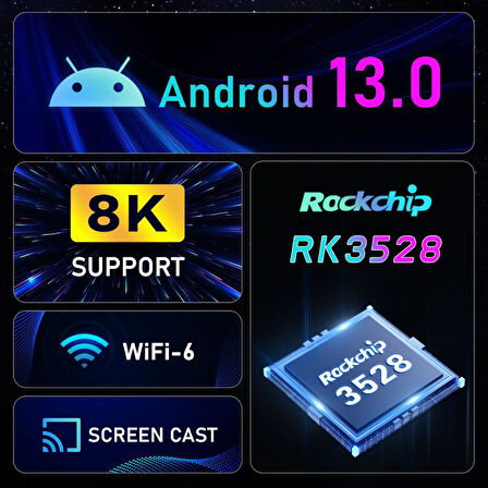 Hakopro H96 Max M3 8K Ultra HD Android 13 Dört Çekirdek RK3528 İşlemci 2 GB Ram 16 GB Hafıza Tv Stick