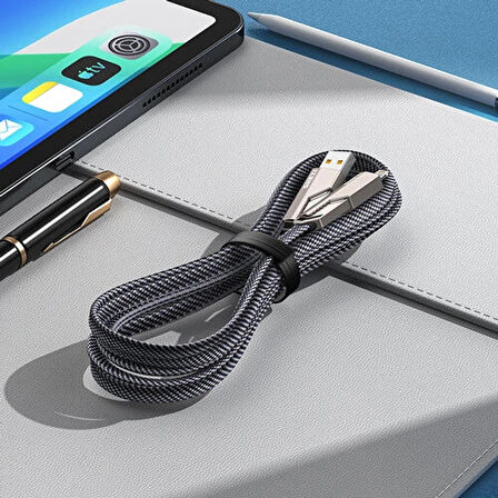 Shaza 4in1 65W USB-Type C ve Lightning Örgülü Şarj ve Data Kablosu