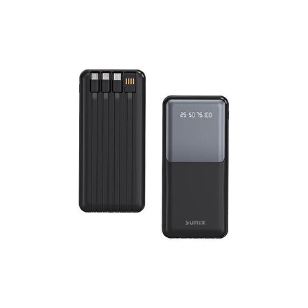 Sunix 12000 Mah Dijital Göstergeli Dahili Çoklu Kablolu Taşınabilir Powerbank Siyah PB-49