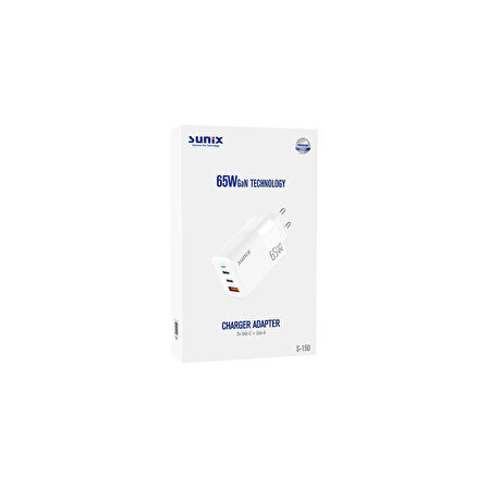 Sunix 65W GaN Teknoloji 2x Usb-C ve Usb-A Şarj Adaptörü S-150