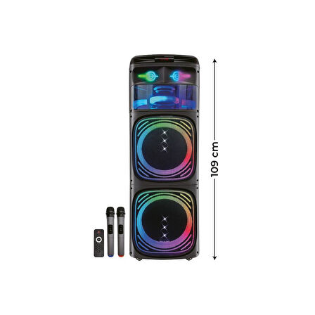 Sunix 80W Çift Mikrofonlu 12x2 Woofer Ledli Bluetooth Hoparlör BTS-160