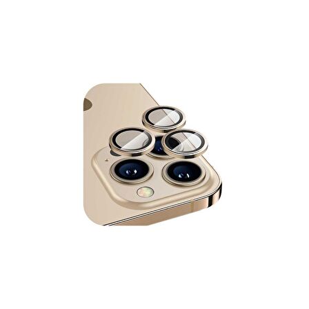 SHAZA Iphone 14 Pro / 14 Pro Max İle Uyumlu Darbeye Dayanıklı Mekanizmalı Safir Kamera Lens Koruyucu Gold