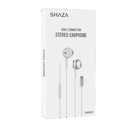 Shaza Stereo Ses Silikonlu Type-C Kablolu Kulaklık Beyaz