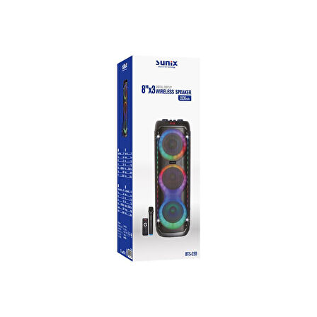Sunix 5500 Mah 8"x3 Uzaktan Kumanda ve Mikrofonlu Bluetooth Hoparlör BTS-230