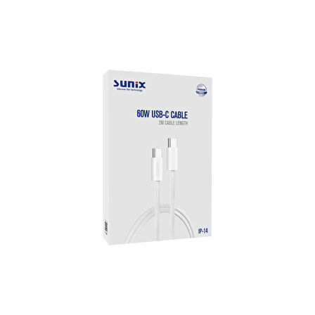 Sunix 60W USB-C Örgülü Hızlı Şarj ve Data Kablosu 2 metre IP-14