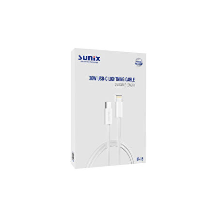 Sunix 30W USB-C Lightning Örgülü Hızlı Şarj ve Data Kablosu 2 metre IP-15