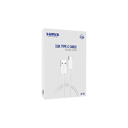 Sunix 3.0A USB Type-C Örgülü Hızlı Şarj ve Data Kablosu 2 metre IP-16