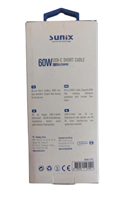 SUNIX 60W USB-C SHORT ŞARJ KABLOSU