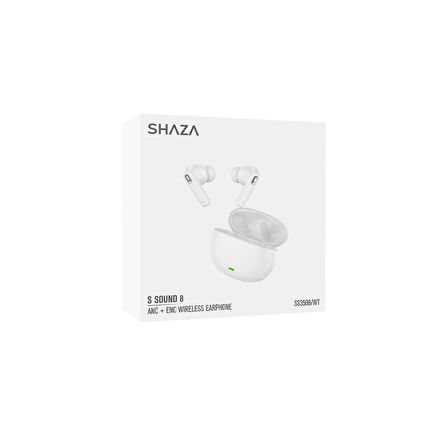 SHAZA S SOUND 8 Gürültü Azaltma Enc 4 Mikrofonlu Bluetooth 5.3 Tws Kulaklık Beyaz