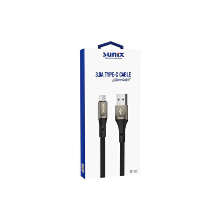 Sunix 3.0A Usb-A Type-C  Örgülü Secret Data ve Şarj Kablosu SC-122